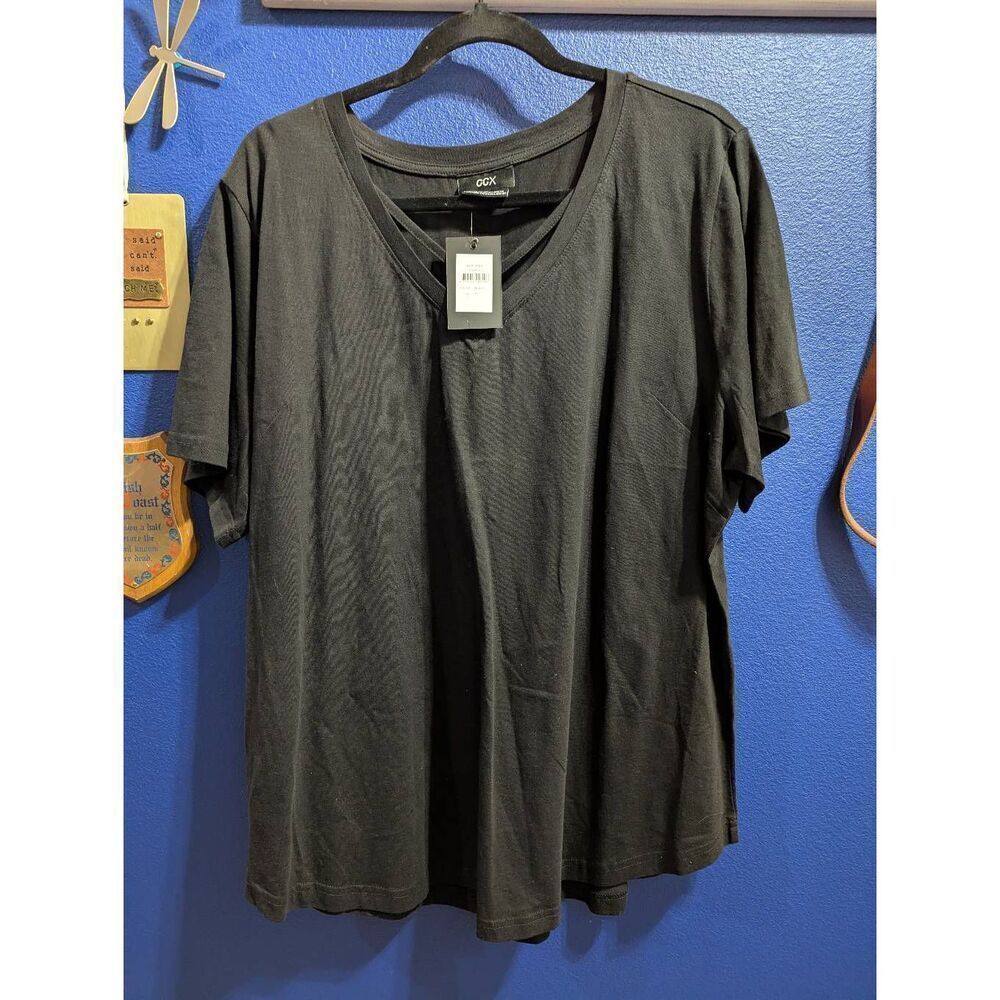 City Chic Jada V-Neck Short Sleeve Strappy Tee Black